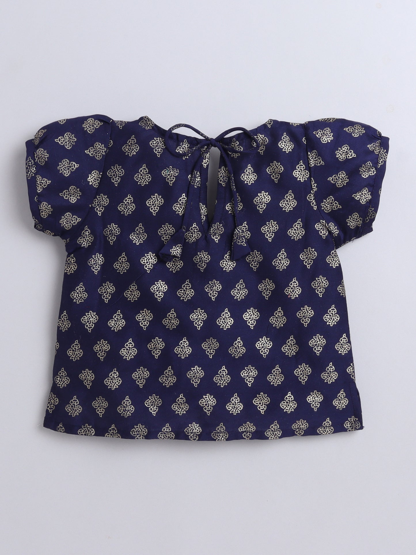 Festive Pattu Pavadai Lace Embellished Cap Sleeves Choli with Lehenga Set-Navy Blue, Fuchsia