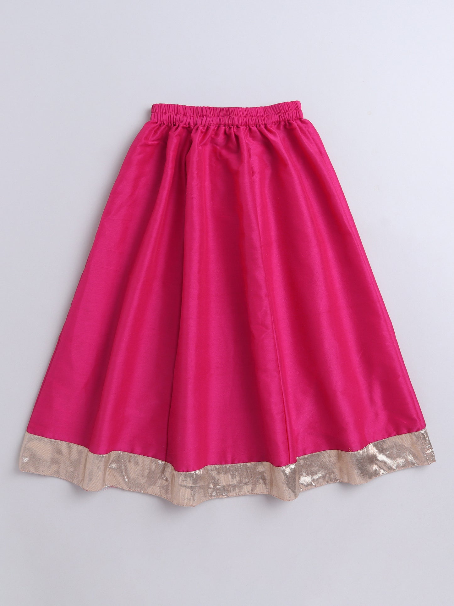 Festive Pattu Pavadai Lace Embellished Cap Sleeves Choli with Lehenga Set-Navy Blue, Fuchsia