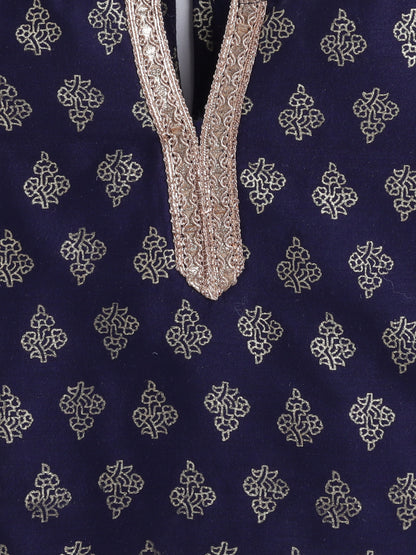 Festive Pattu Pavadai Lace Embellished Cap Sleeves Choli with Lehenga Set-Navy Blue, Fuchsia