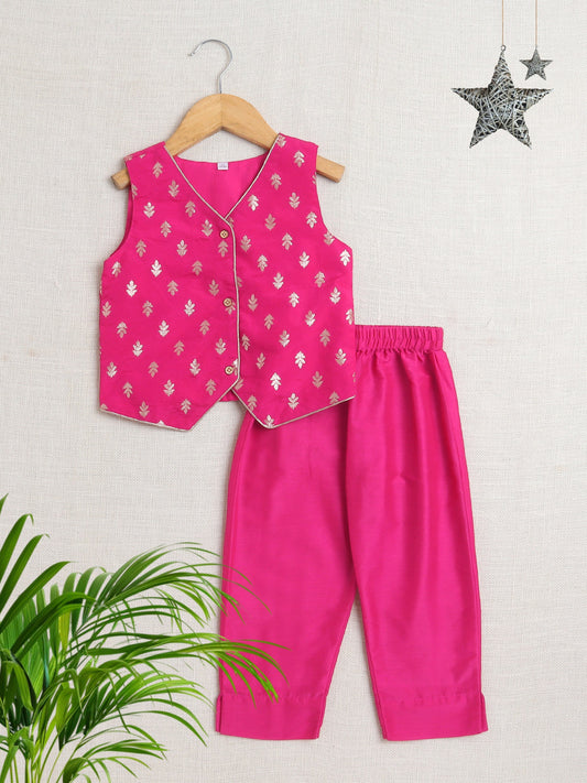 The Magic Wand Bootie Printed Lace Embelished Waist and Pant Set For Girls Fuchsia