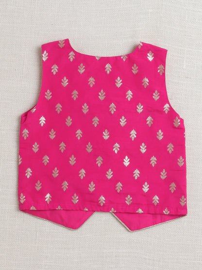 The Magic Wand Bootie Printed Lace Embelished Waist and Pant Set For Girls Fuchsia