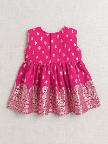 Bootie Printed Lace Embelished Sleeveless Top and Pant Set For Girls-Fuchsia