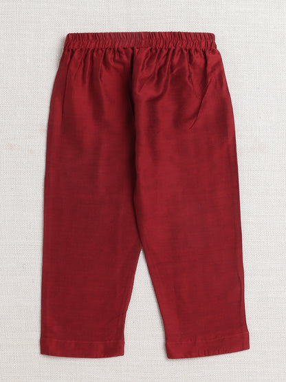 Sleeveless Brocade Printed Kurta Set-Maroon