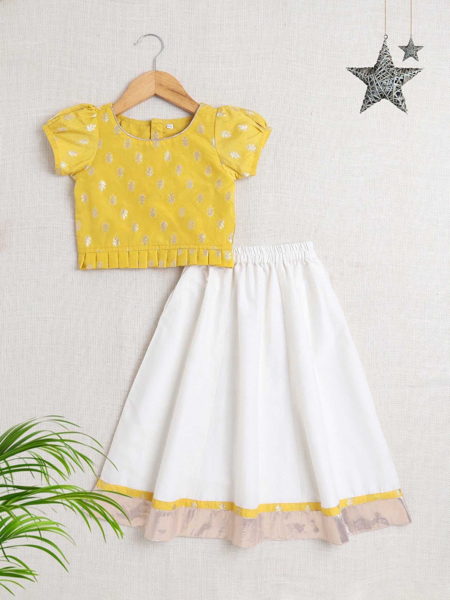 The Magic Wand Half Sleeves Floral Printed Choli & Lace Embellished Lehenga Set Yellow