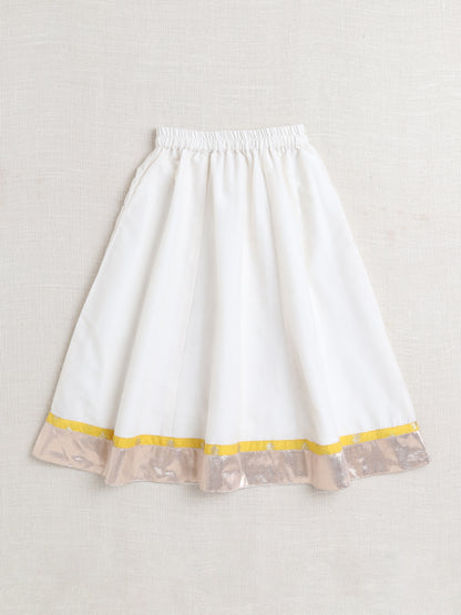 The Magic Wand Half Sleeves Floral Printed Choli & Lace Embellished Lehenga Set Yellow