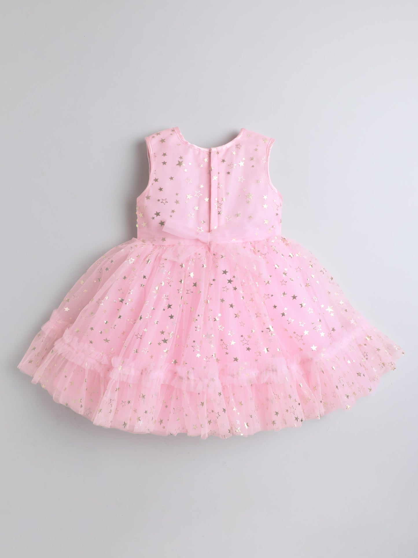 The Magic Wand Sleeveless Sequins Embellished Floral Applique Detailed Net Dress - Pink