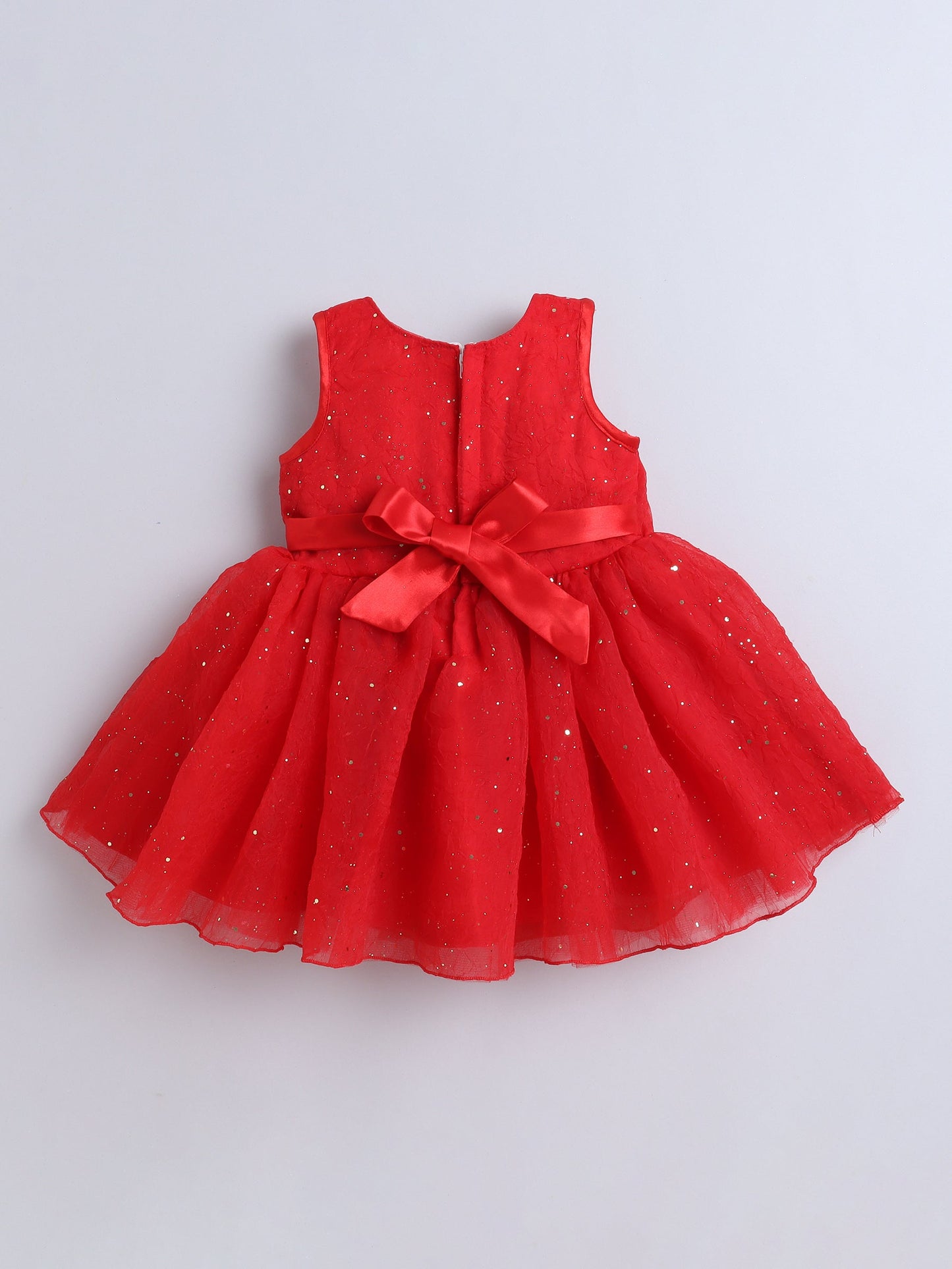 The Magic Wand Sleeveless Floral Applique Detailed Shimmered Net Dress - Red