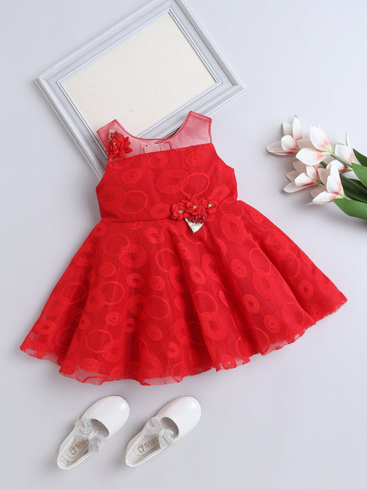 Sleeveless Flower Embelished Dress - Red