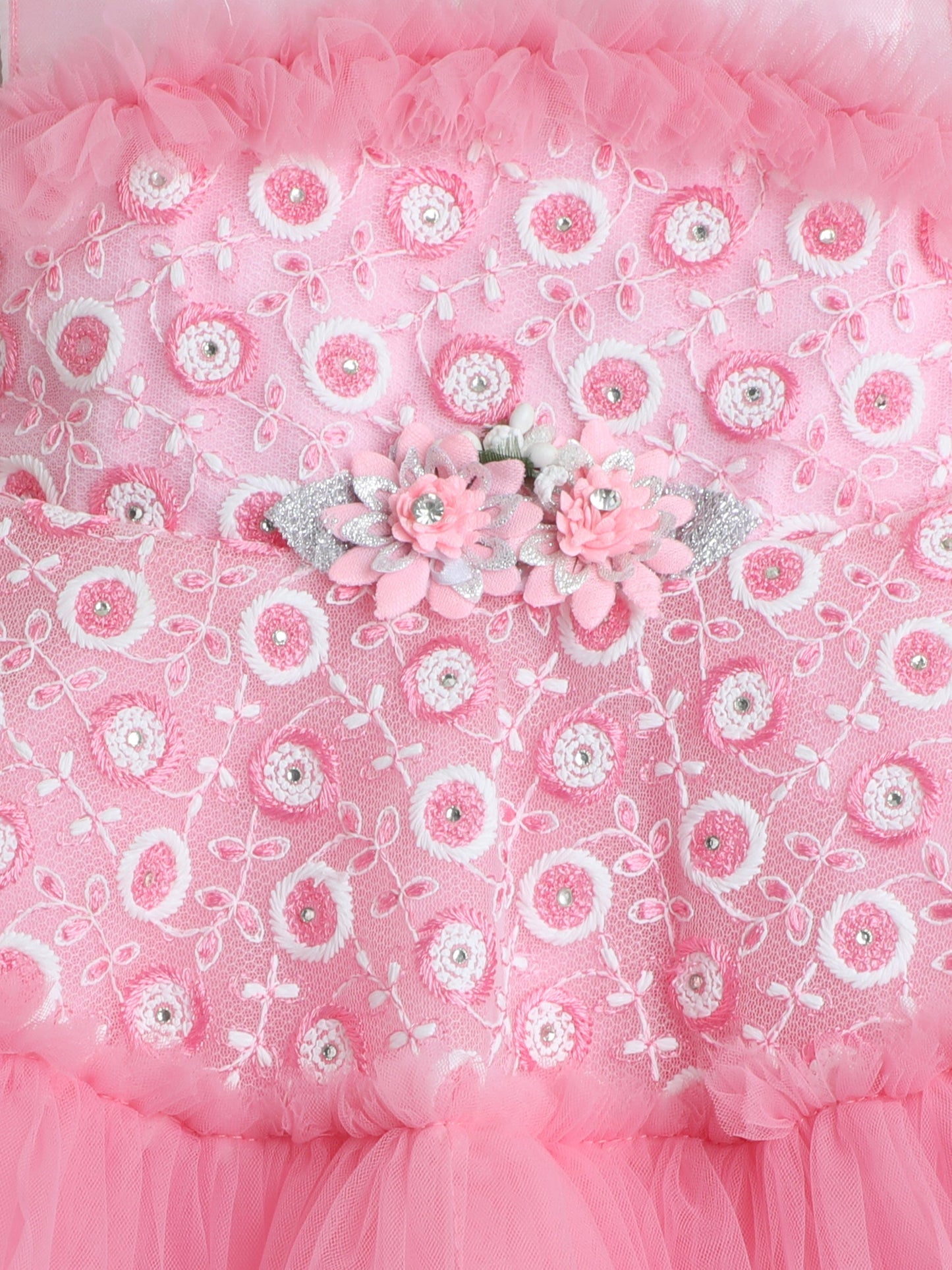 The Magic Wand Sleeveless Floral Embroidered & Applique Detailed Dress - Peach