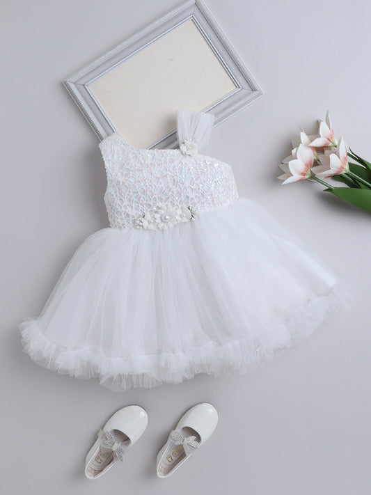 The Magic Wand Lace Bodice One Strap Party Dress -White
