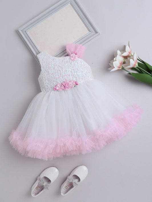 The Magic Wand Lace Sequin Bodice One Strap Contrast Ruffle Party Dress - White