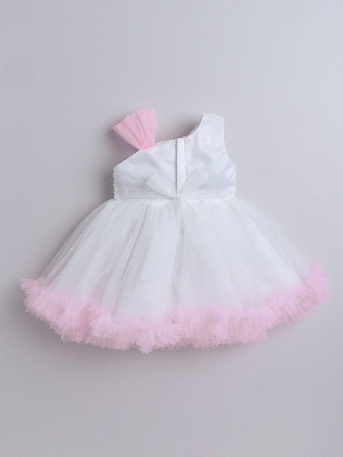 The Magic Wand Lace Sequin Bodice One Strap Contrast Ruffle Party Dress - White