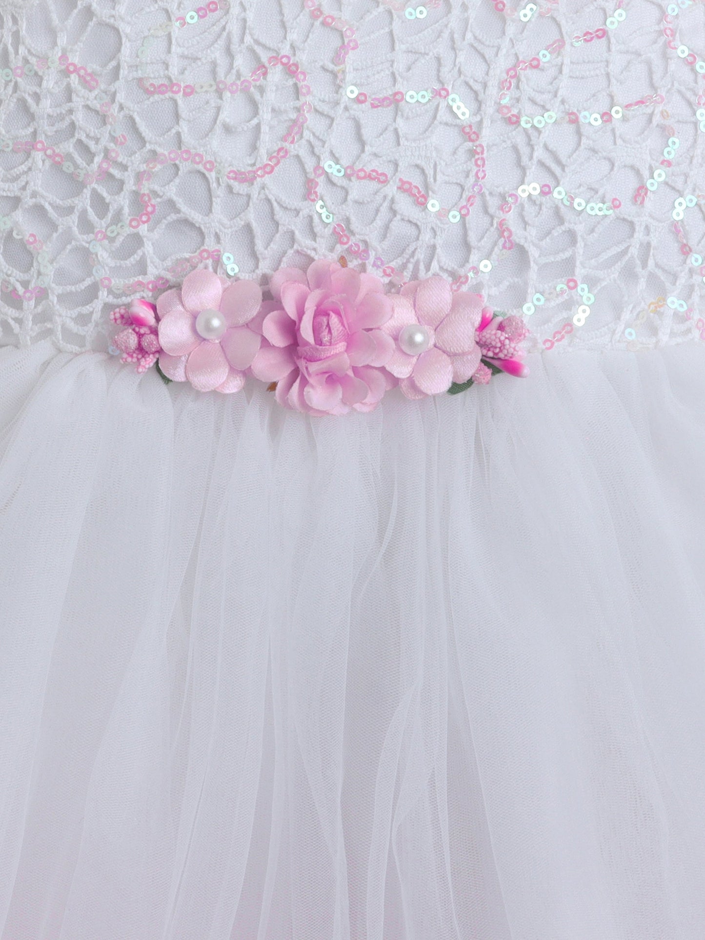 The Magic Wand Lace Sequin Bodice One Strap Contrast Ruffle Party Dress - White
