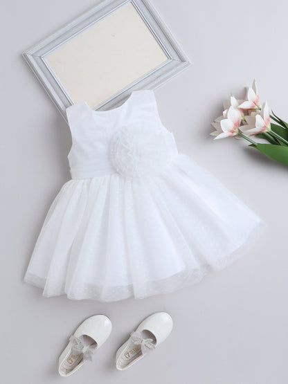 Sleeveless Floral Applique Detailed & Pearls Embellished Dress - White