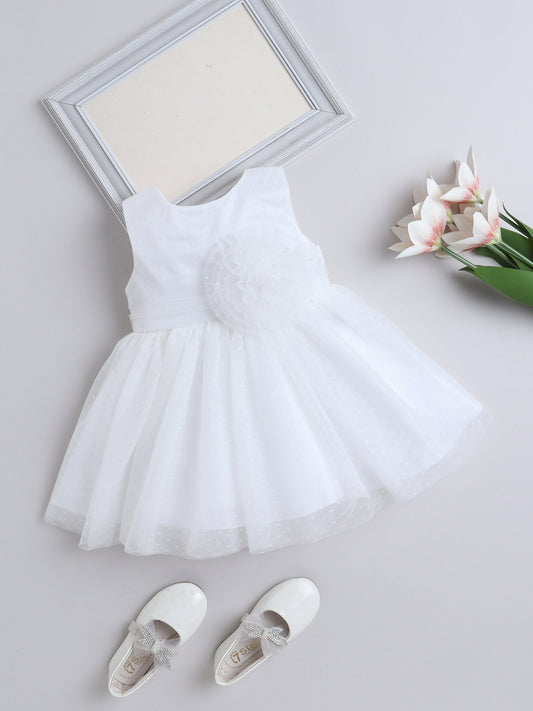 Sleeveless Floral Applique Detailed & Pearls Embellished Dress - White