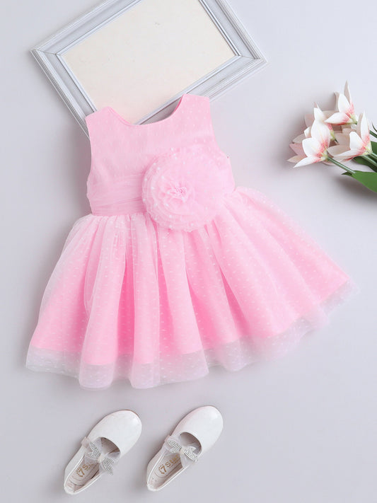Sleeveless Floral Applique Detailed & Pearls Embellished Dress - Pink