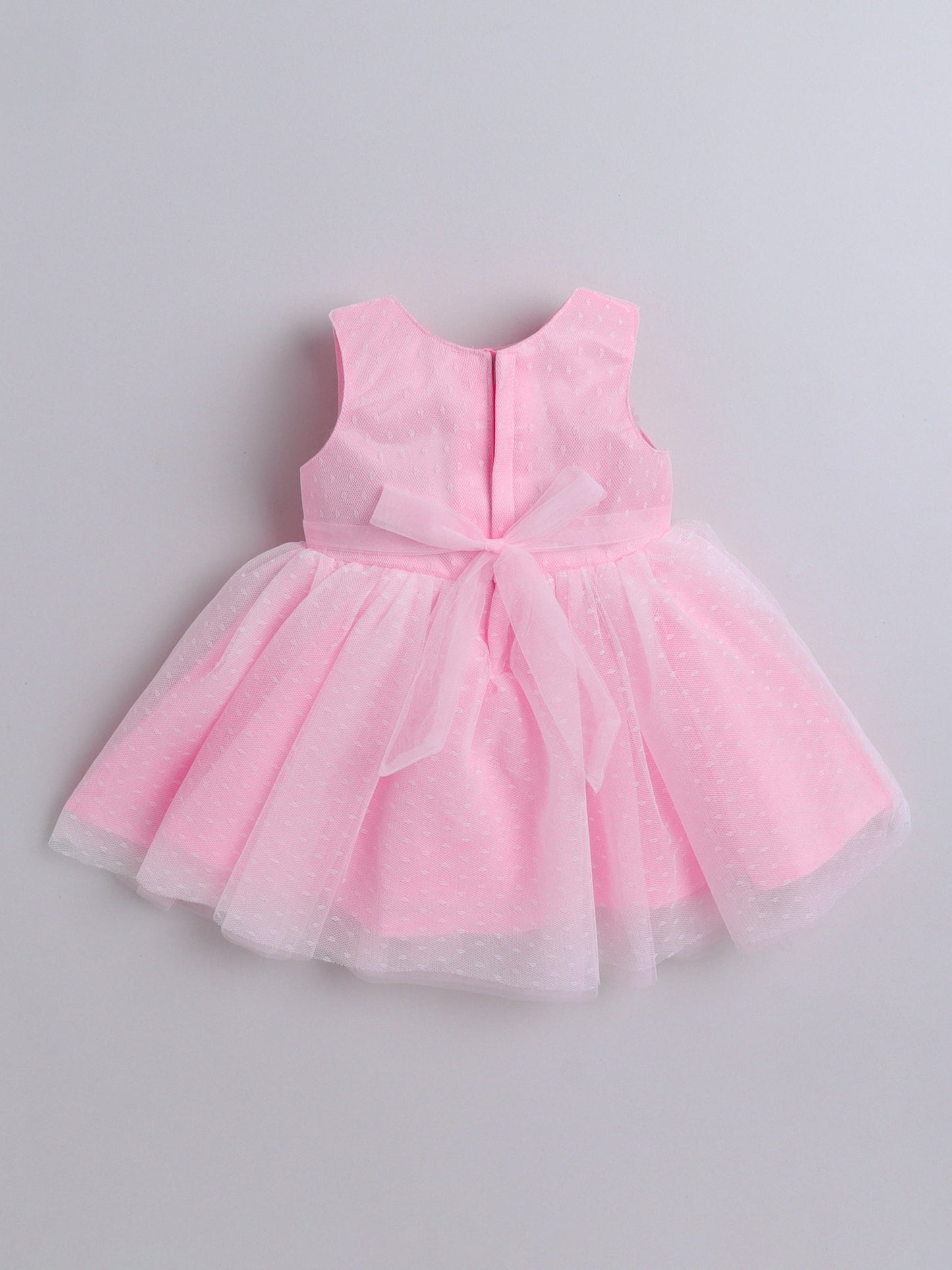 Sleeveless Floral Applique Detailed & Pearls Embellished Dress - Pink