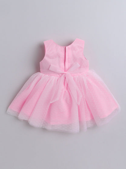 Sleeveless Floral Applique Detailed & Pearls Embellished Dress - Pink