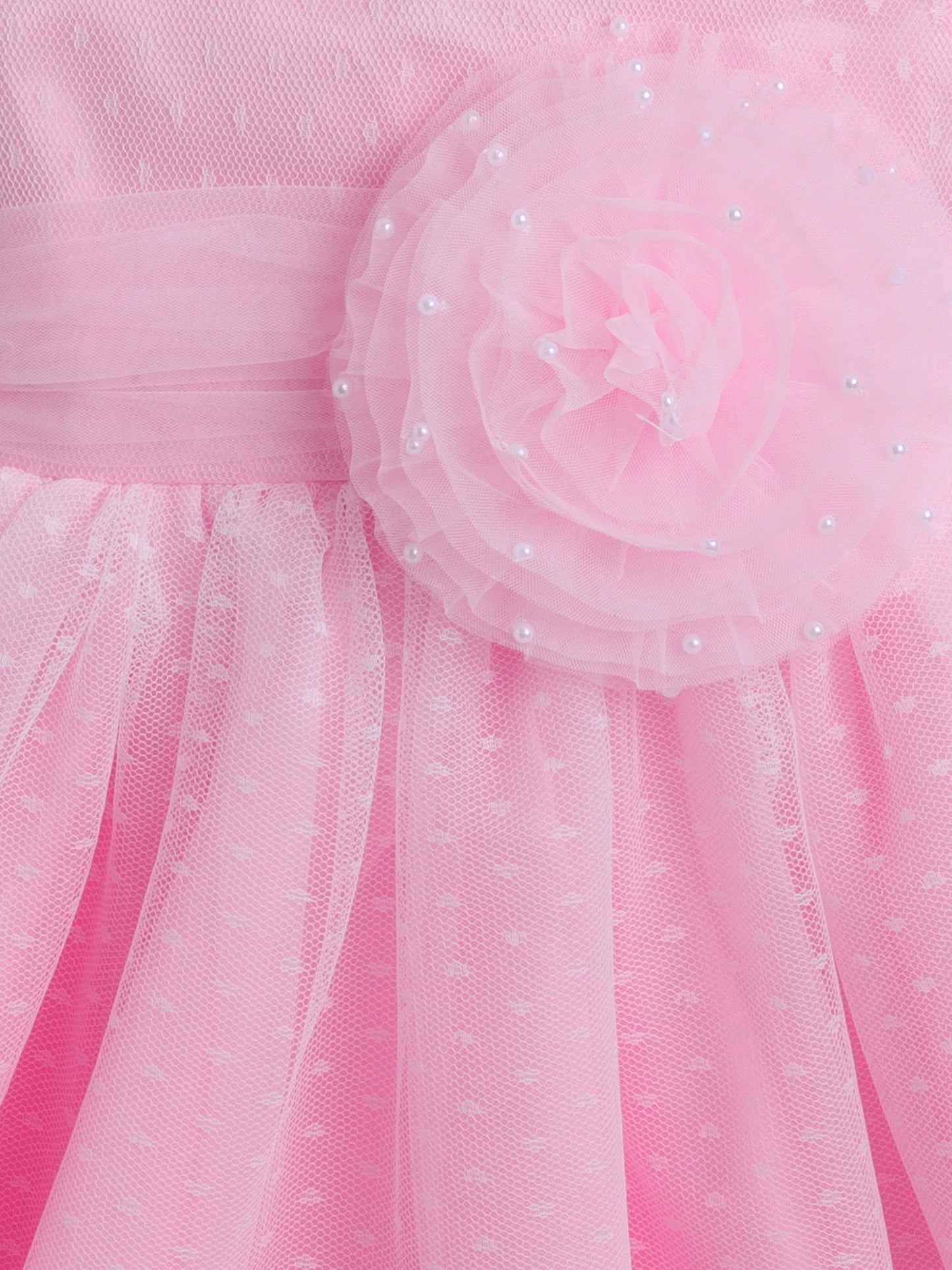 Sleeveless Floral Applique Detailed & Pearls Embellished Dress - Pink