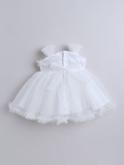 Sleeveless Sequins Embellished Floral Embroidered & Applique Detailed Dress - White