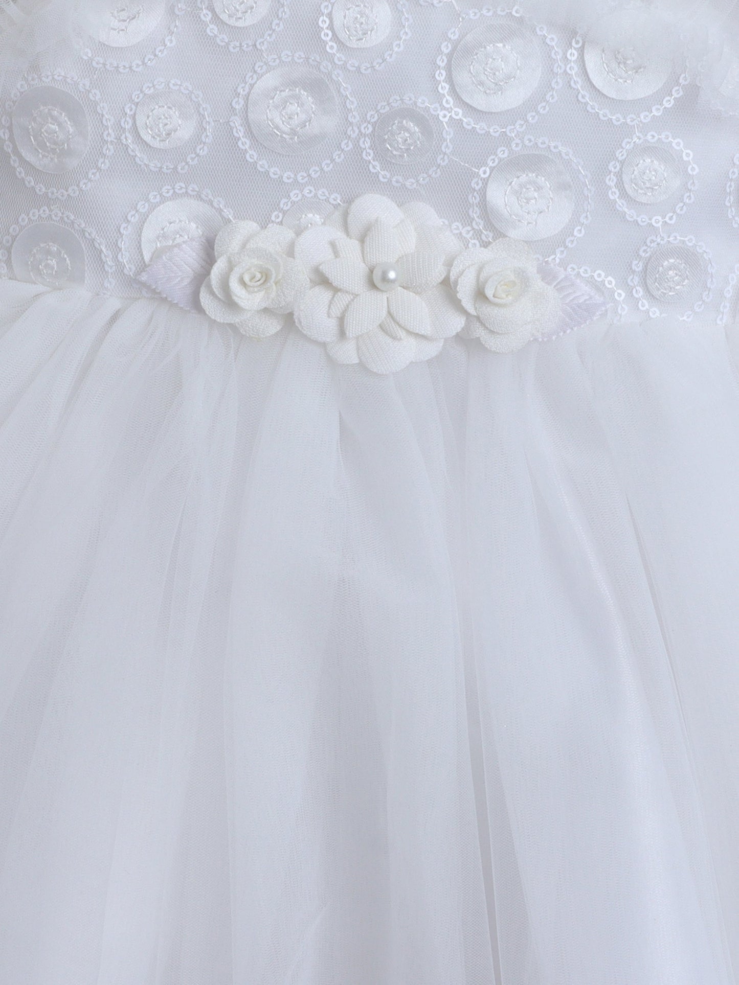 Sleeveless Sequins Embellished Floral Embroidered & Applique Detailed Dress - White