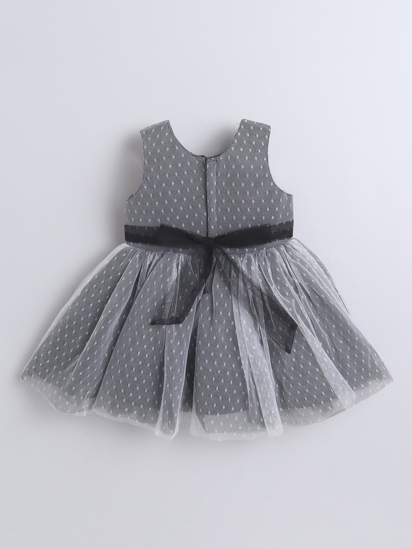 Sleeveless Swiss Dot & Floral Applique Detailed Dress - Black
