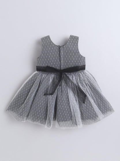 Sleeveless Swiss Dot & Floral Applique Detailed Dress - Black