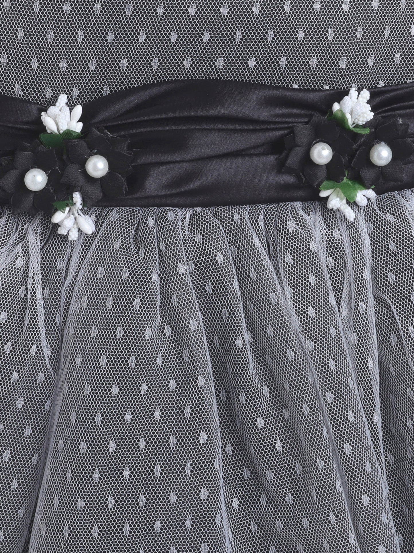 Sleeveless Swiss Dot & Floral Applique Detailed Dress - Black