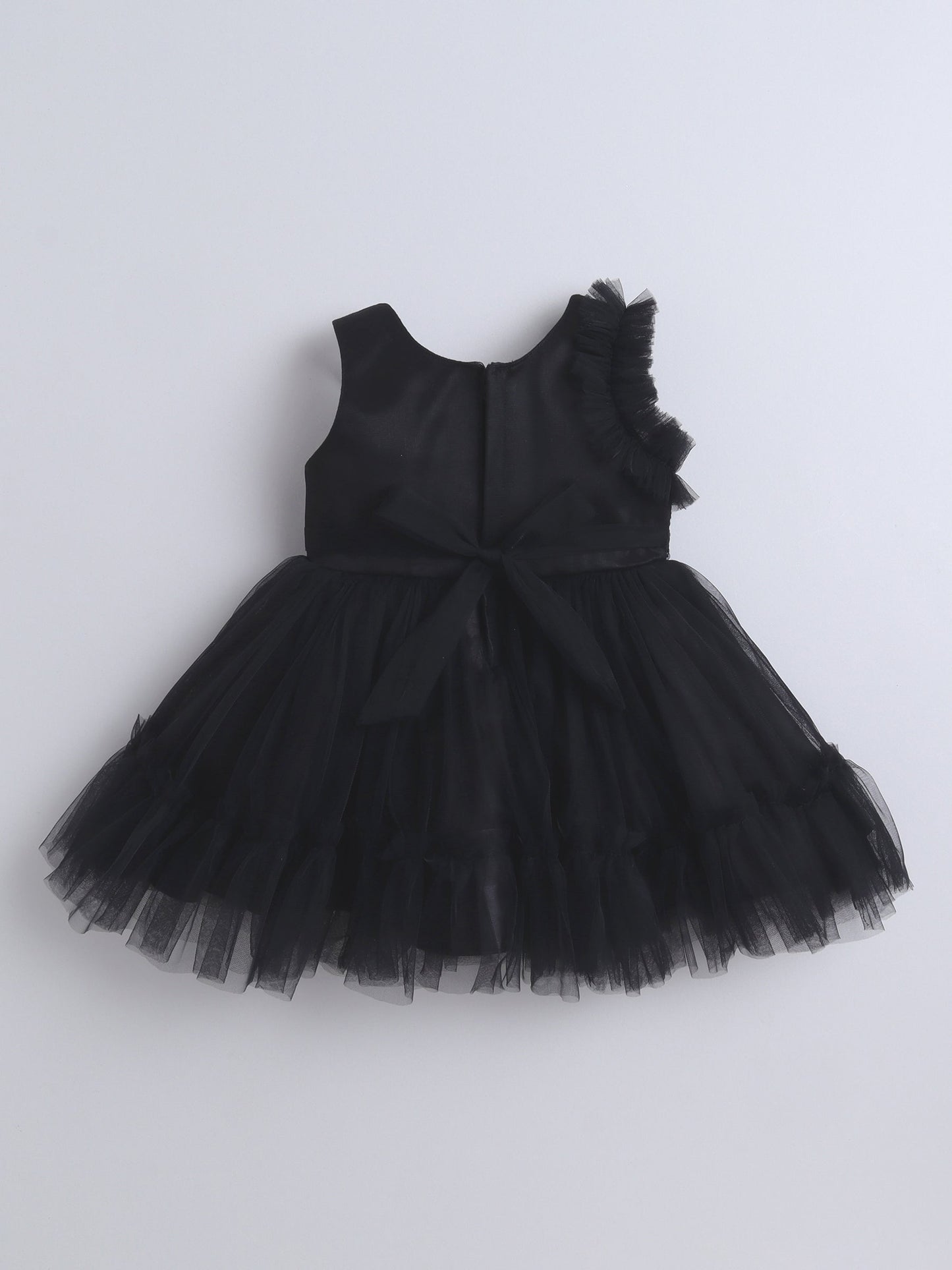 The Magic Wand Sleeveless Sequins Flower Tiered Party Dress - Black