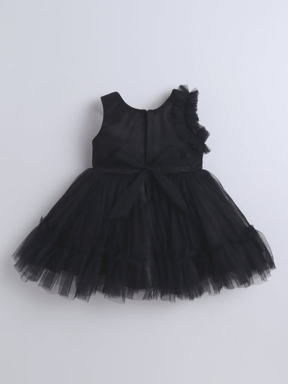 The Magic Wand Sleeveless Sequins Flower Tiered Party Dress - Black