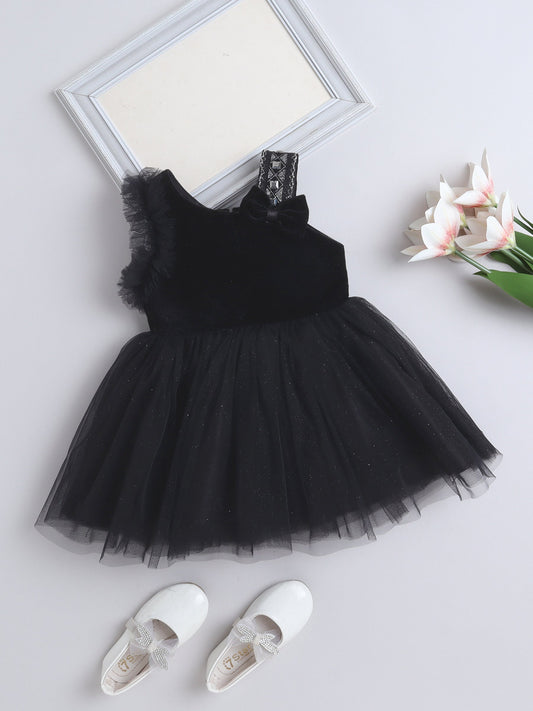 Sleeveless Bow Applique Detailed & Shimmered Dress - Black