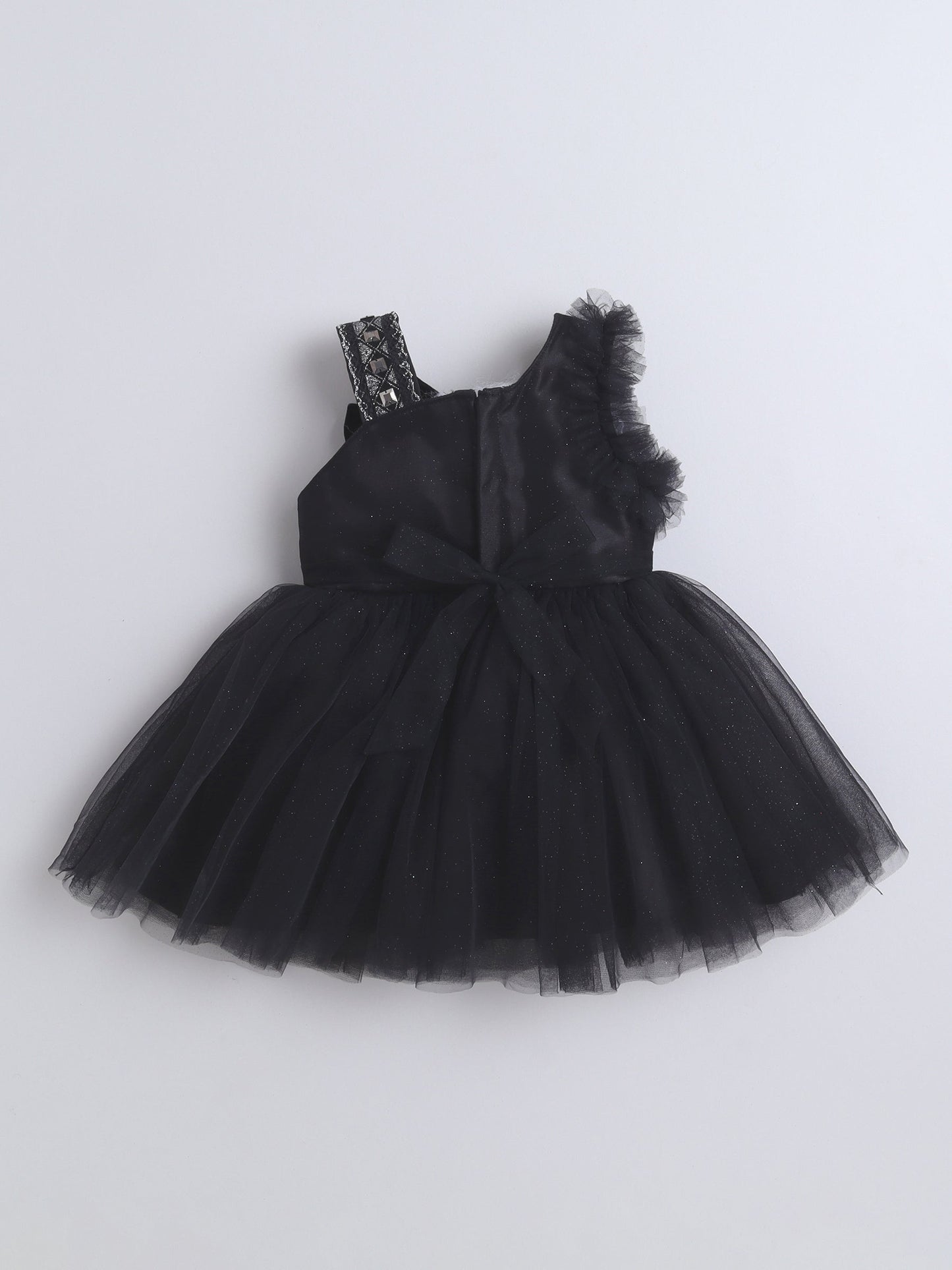 Sleeveless Bow Applique Detailed & Shimmered Dress - Black