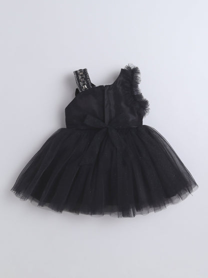 Sleeveless Bow Applique Detailed & Shimmered Dress - Black