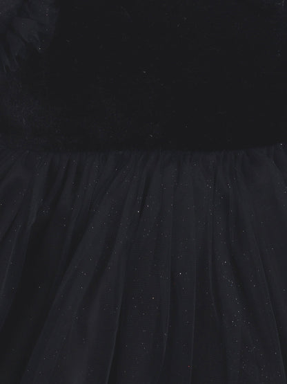 Sleeveless Bow Applique Detailed & Shimmered Dress - Black