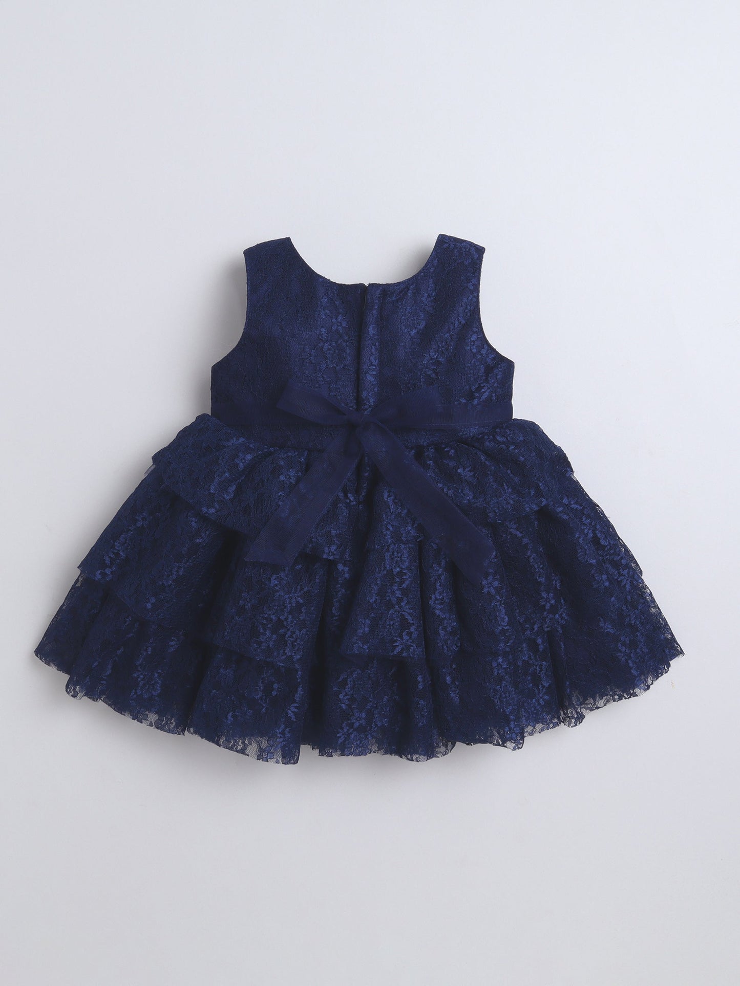 Sleeveless Bow Applique Mesh Detailed Sequin Embellished Dress - Navy Blue