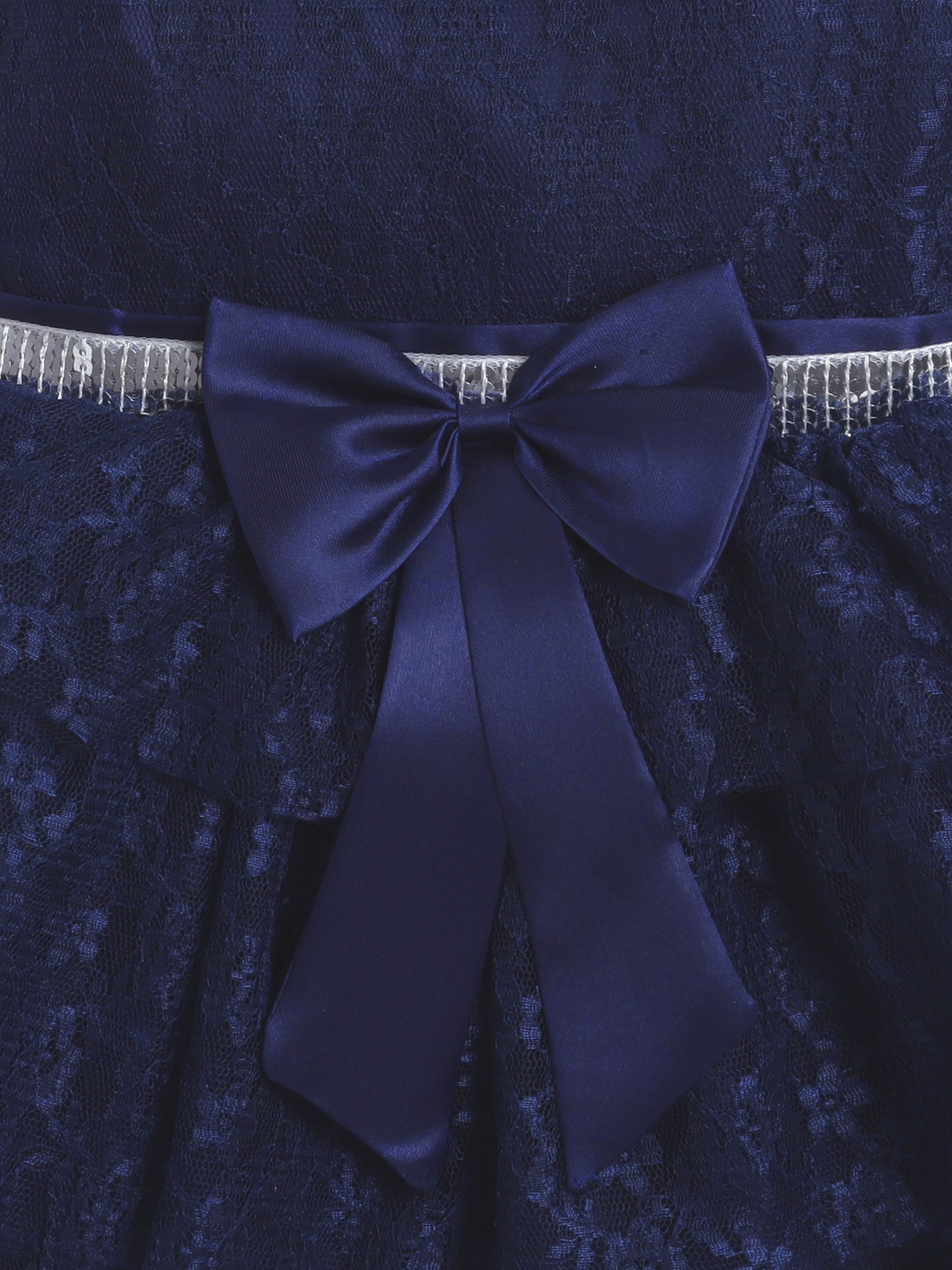 Sleeveless Bow Applique Mesh Detailed Sequin Embellished Dress - Navy Blue