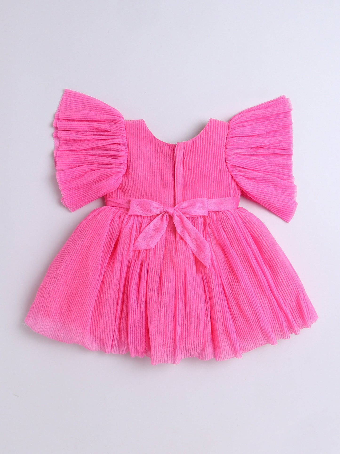 Frill Sleeves Solid Flower Detailed Party Dress - Pink