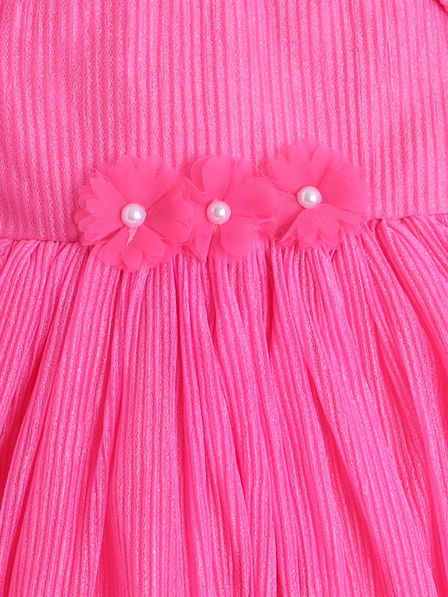 Frill Sleeves Solid Flower Detailed Party Dress - Pink