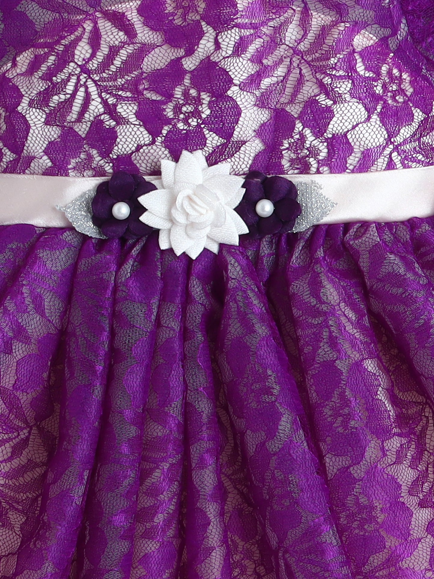 Puff Sleeves Net Dress- Wine