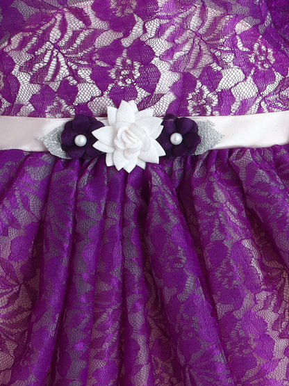 Puff Sleeves Net Dress- Wine