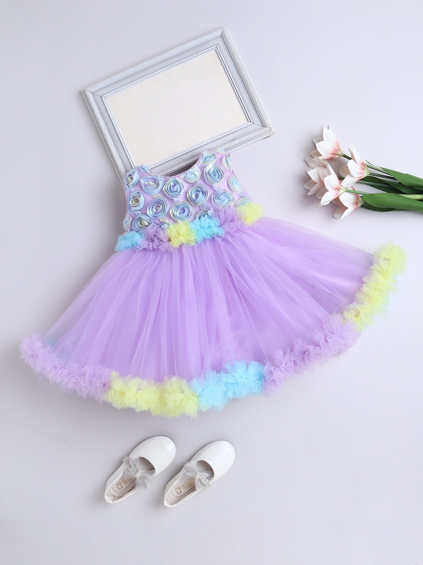 Sleeveless Flower Detailed Fit & Flare Dress -Lavender