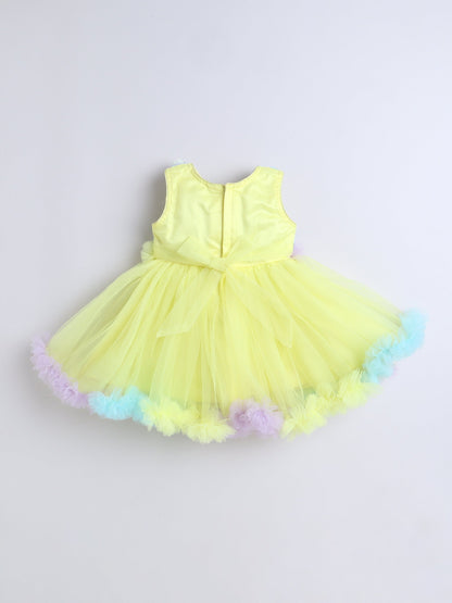 Sleeveless Flower Detailed Fit & Flare Dress -Yellow
