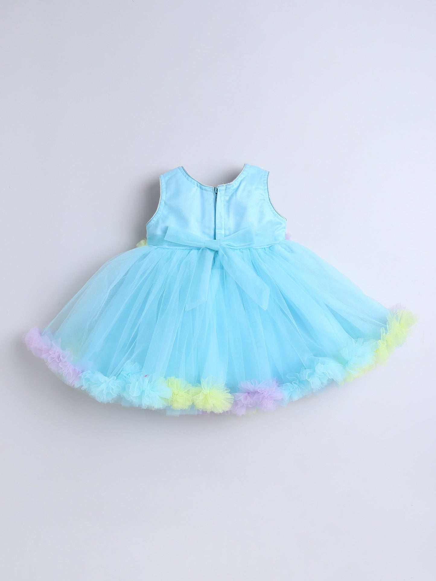 Sleeveless Flower Detailed Fit & Flare Dress -Blue