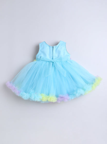 Sleeveless Flower Detailed Fit & Flare Dress -Blue