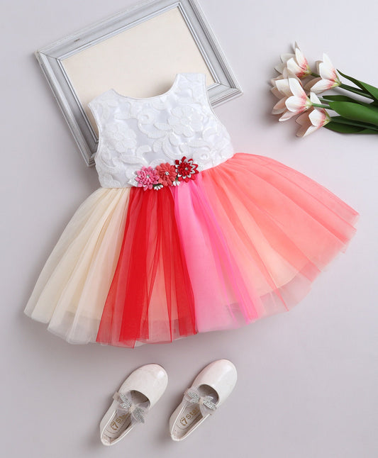 The Magic Wand Net Sleeveless Flower Appilque Party Dress-  Multi Color