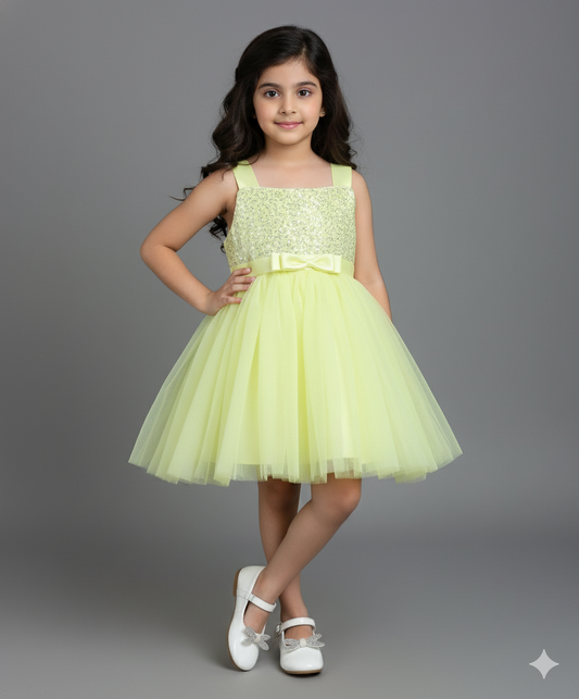 Sleeveless Corsage Detailed Flared Dress- Yellow