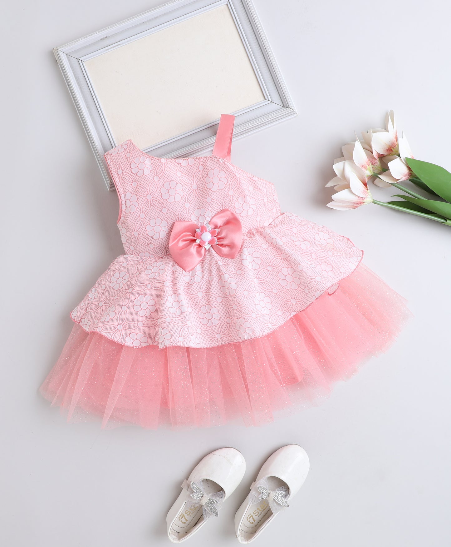 Woven One Shoulder Corsage Detailed Layered Dress- Peach