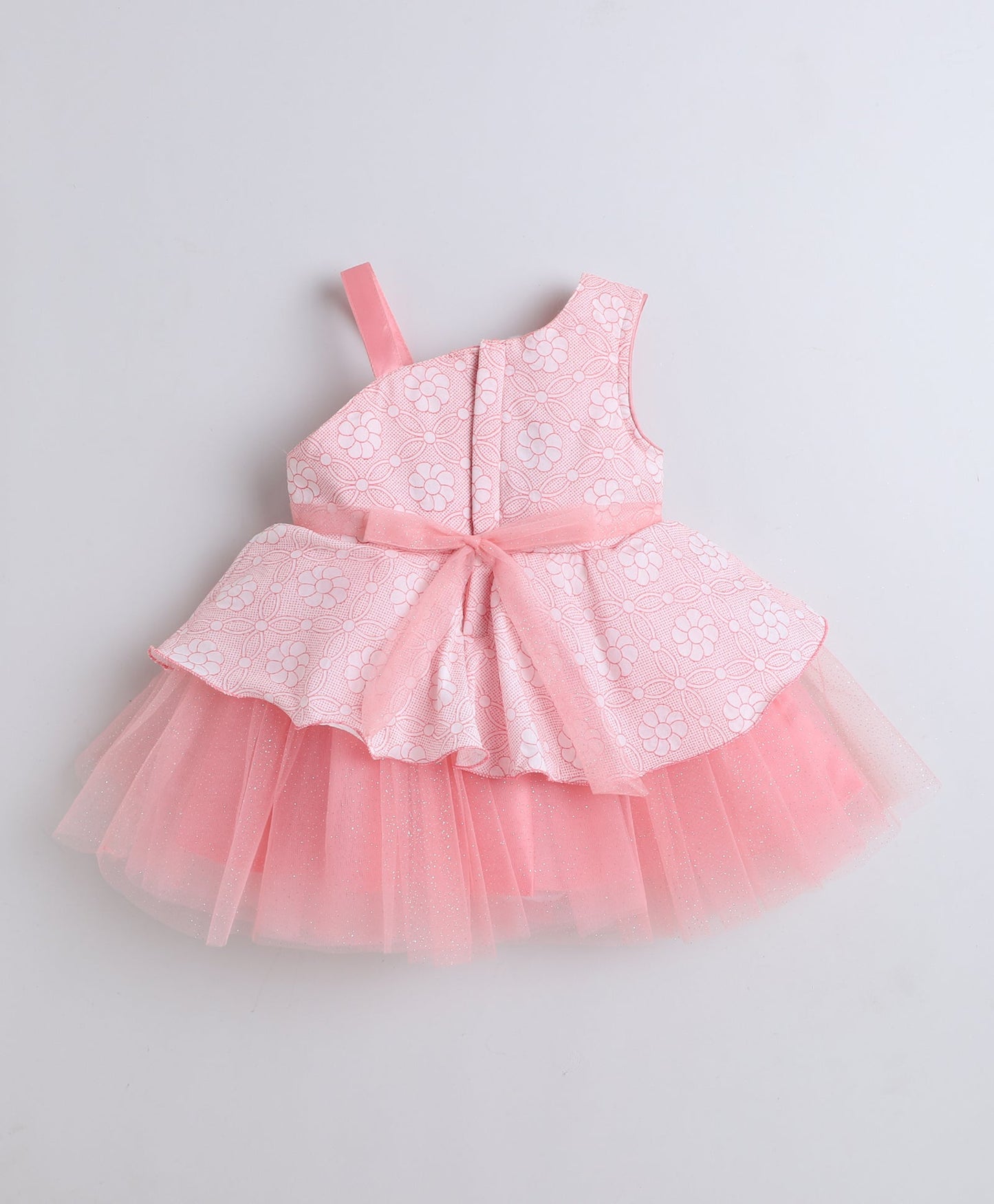 Woven One Shoulder Corsage Detailed Layered Dress- Peach
