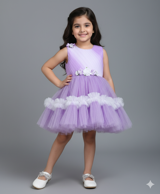Sleeveless Corsage Detailed Layered Dress- Lavender
