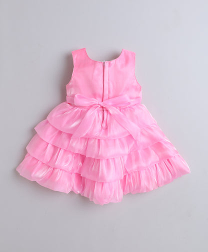 Woven Sleeveless Corsage Detailed Layered Dress- Pink